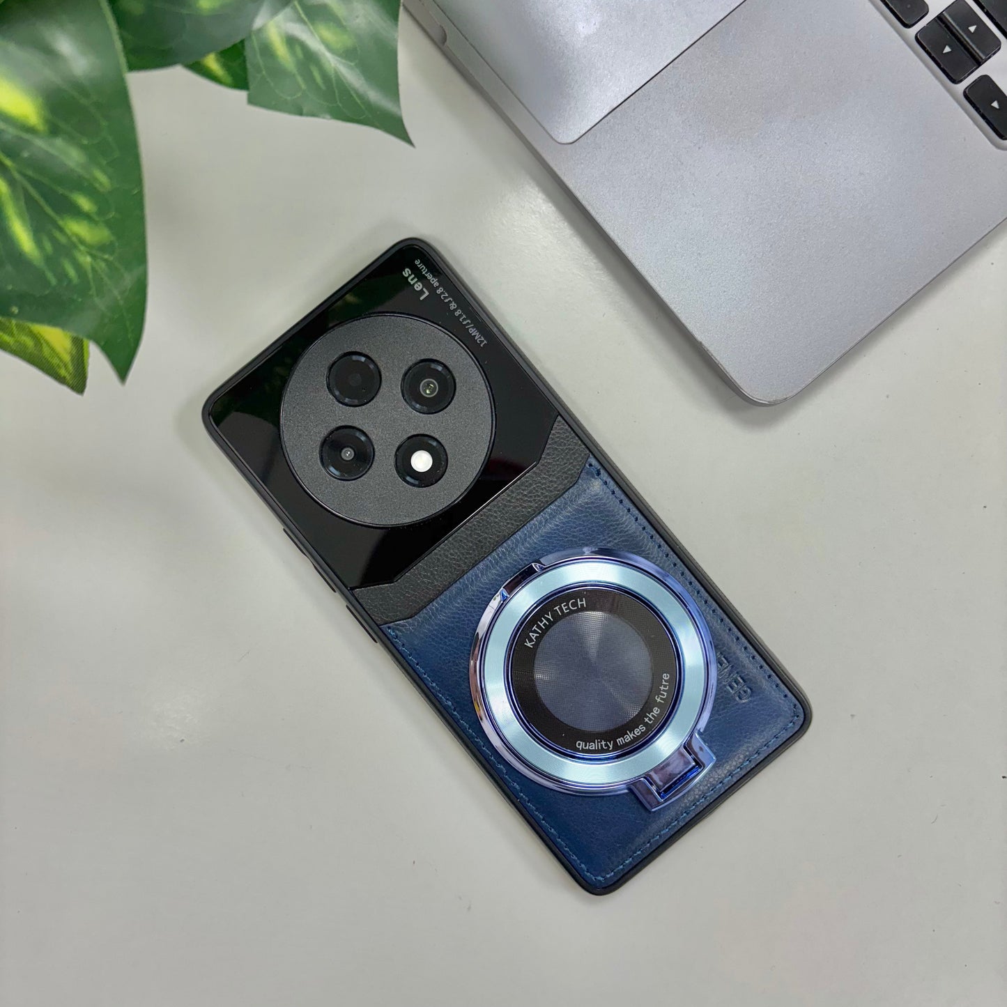 Oppo F27 Pro+ 5G Original Luxury Leather Lens Magnifier Ring Stand Case