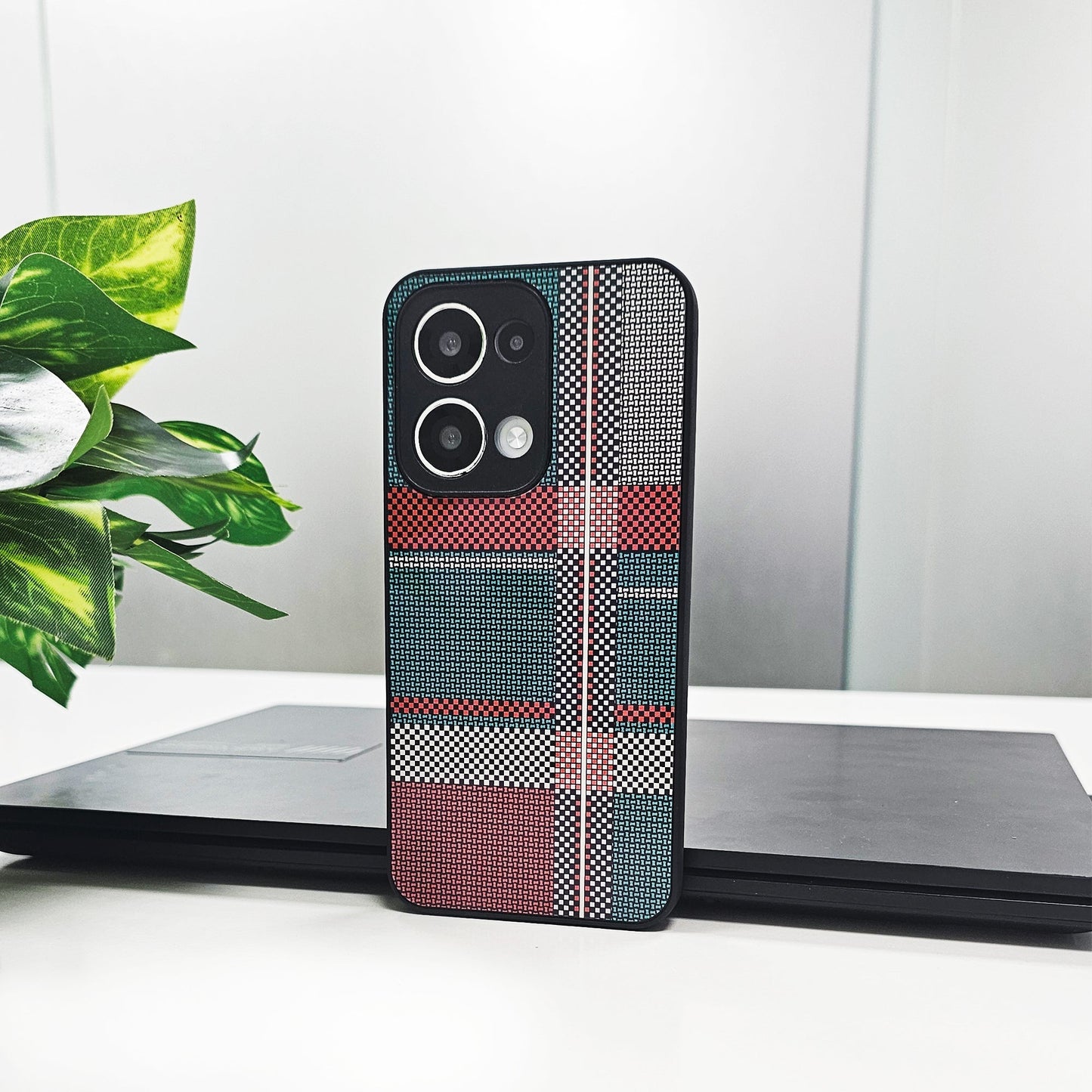 Oppo Reno13 5G Luxury Grid Pattern Glass Back Shockproof Case